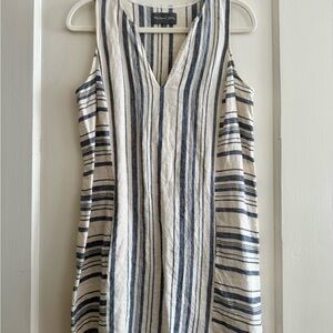 Michael Stars Linen Sleeveless Dress - Navy & Cream , size L